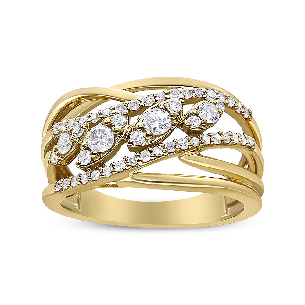 10k Yellow Gold 12 Cttw Round-Cut Multi Row Diamond Split Shank Cocktail 2433$